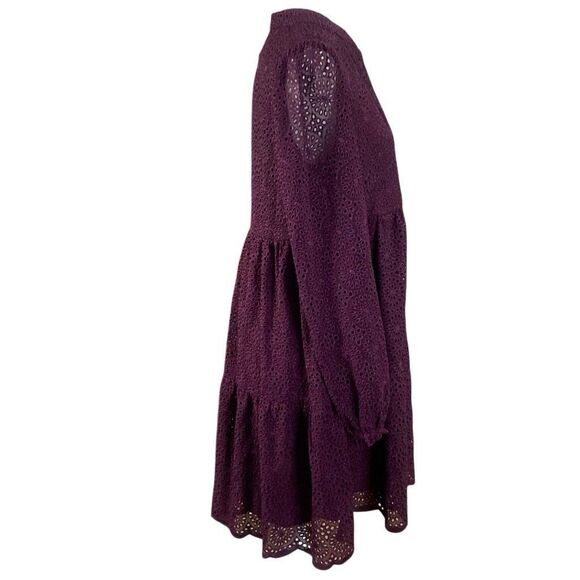 Lilly Pulitzer Embroidered Mini Dress Womens S Plum Babydoll Coquette Flowers - Picture 4 of 6